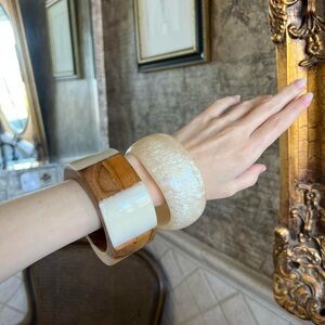 Chunky Wood and Cream Bangles